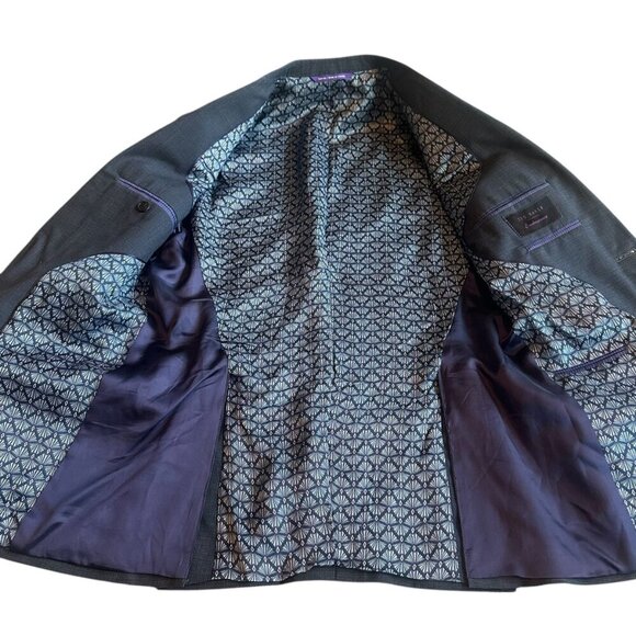 Ted Baker Endurance Navy Blue Check Print Blazer Jacket Designer Size 38R Men's - Picture 6 of 13